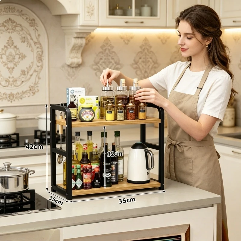 

1pc 2-Tier Rustproof Metal Countertop Shelf Space Saving Kitchen Organizer Rack for Coffee Mugs Condiments Home Daily Use