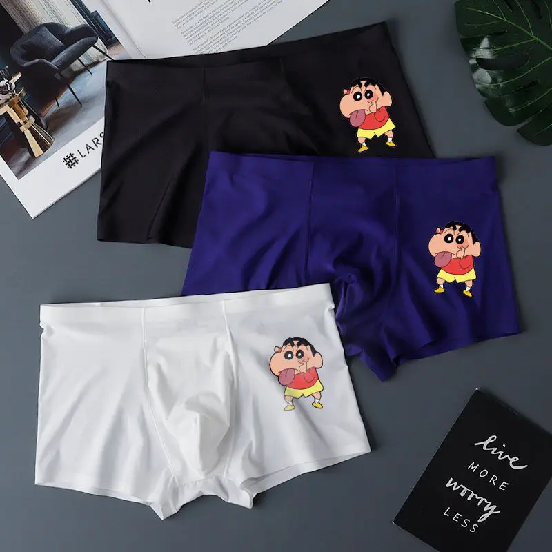 Crayon Shin-chan Underpants Cartoon Creative Men\'s Ice Silk Non-marking Underpants Personalized Sports Breathable Boxer Shorts