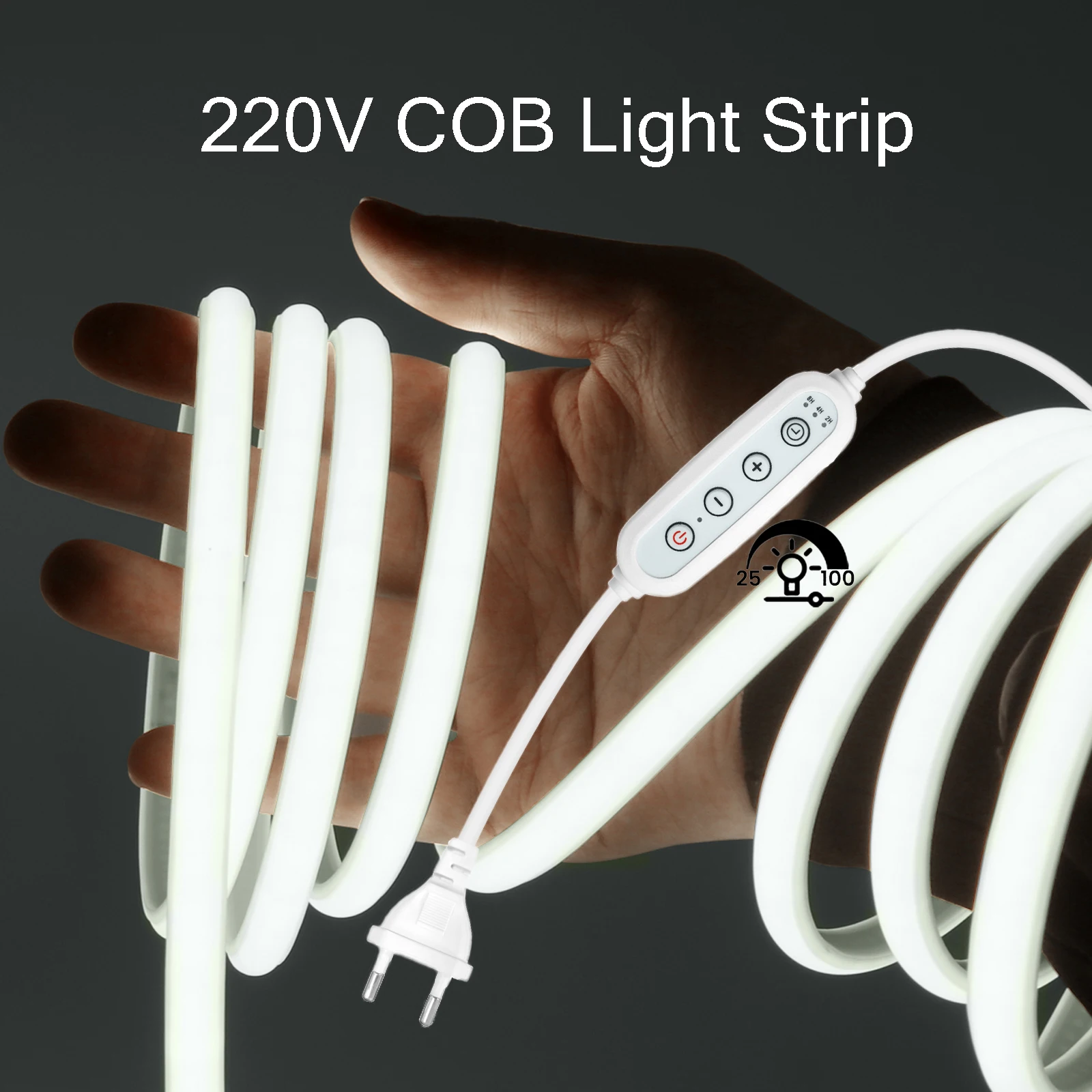 

Светодиодная лента COB 220В с регулируемой яркостью, вилка EU/UK, белая, красная, синяя, зеленая, желтая, 288 светодиодов/м, IP65, водонепроницаемая, неоновая подсветка для внутреннего и наружного использования