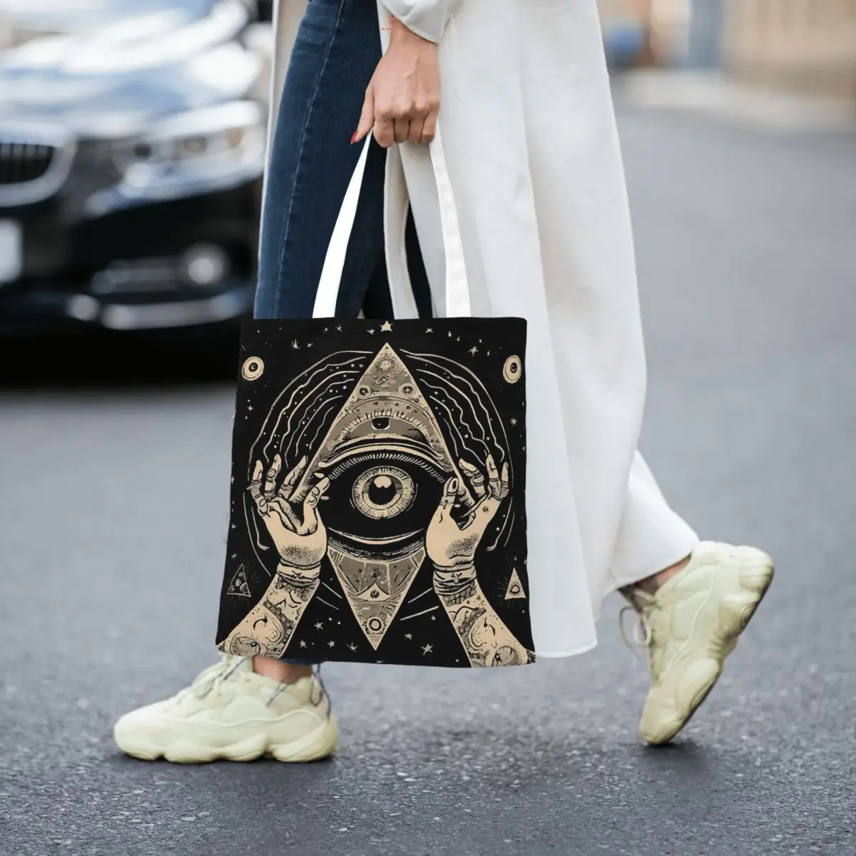Illuminati All Seeing Eye Boodschappentassen Canvas De draagtas Opvouwbaar voor meisjes Schoudertas Reishandtas
