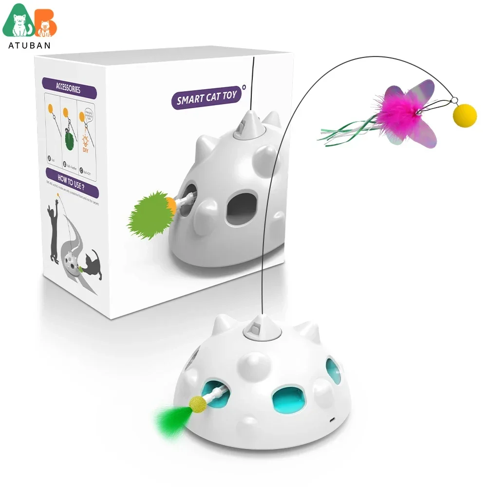 Interactive Ambush Cat Toy Random Shooting Feather Flying Butterfly Balls LED Light Cat Automatic Toy for Indoor Cat Kitten-L08
