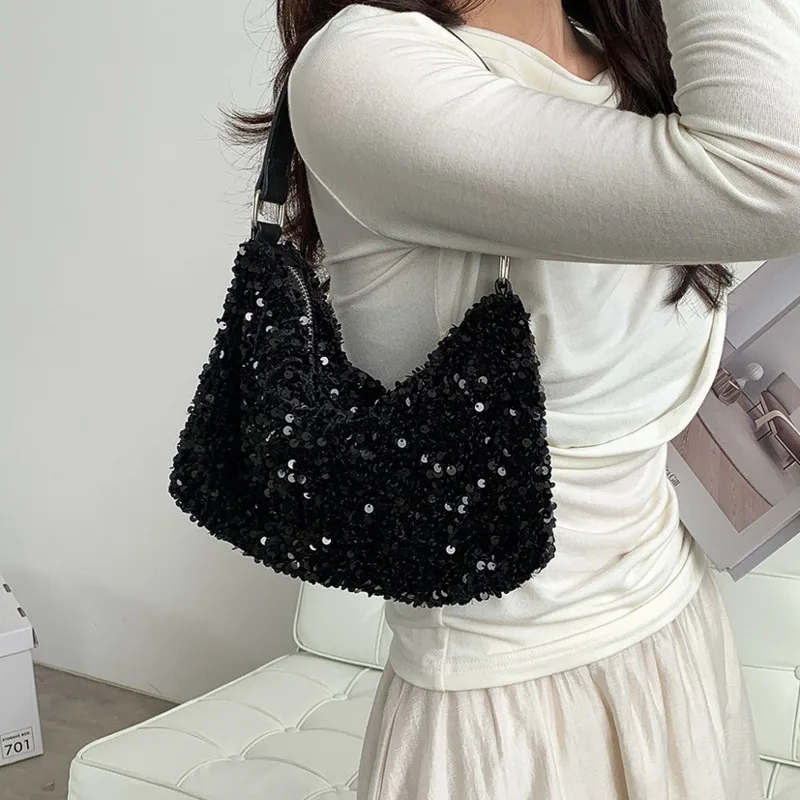 

Luxury Sequin High Capacity Handbag And Purse For Women 2024 Autumn Niche Design Underarm Bag Fashion Shoulder Bags