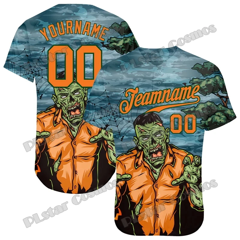 Custom 3D Graphic Halloween Pumpkin Horror Nights Printed Fashion Men's Baseball Jersey Casual Hip Hop Baseball Shirt BQW12