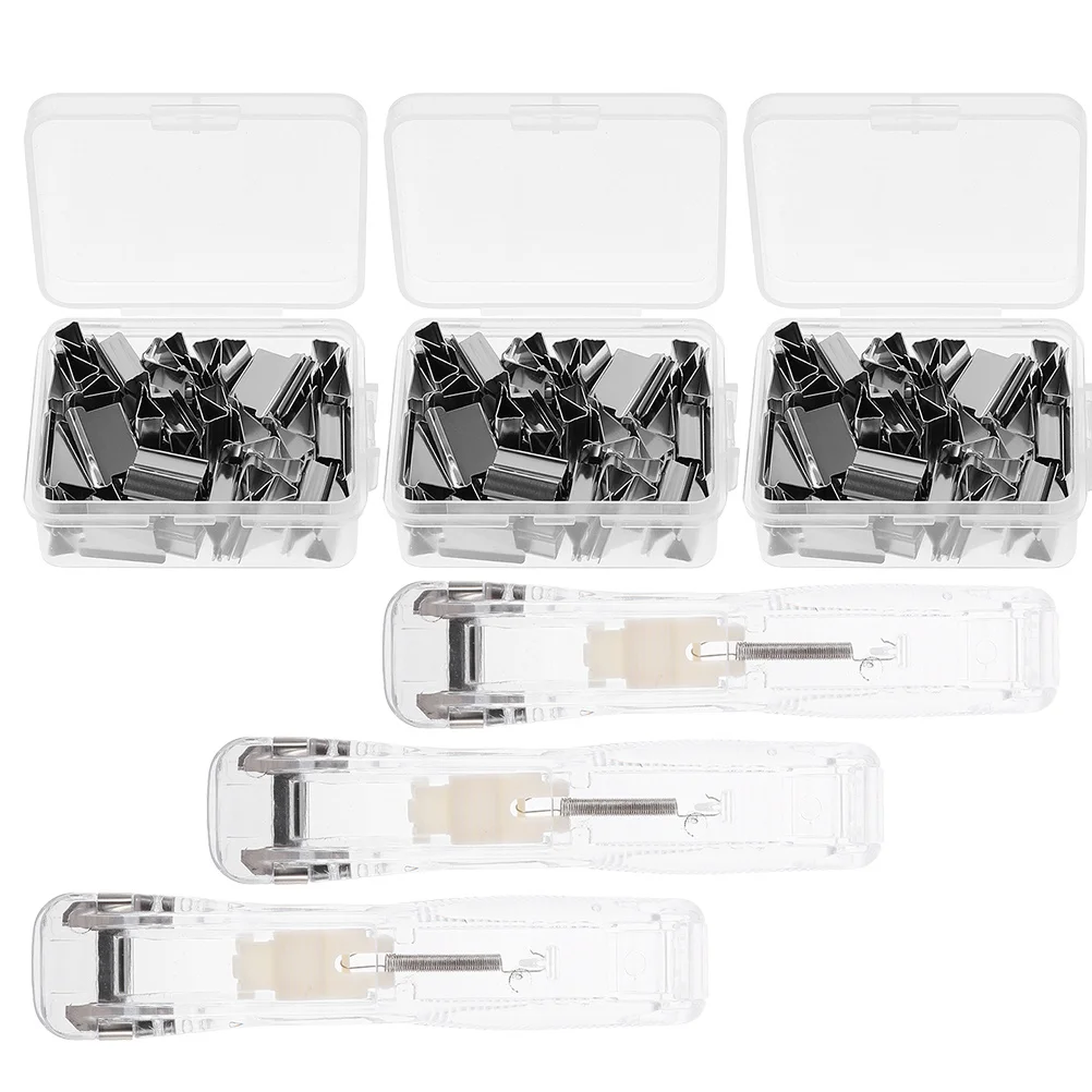 

3Sets Transparent Reusable Stapler Paper Clip Dispenser Nostaples Portable Office Home School Document Binding Clips