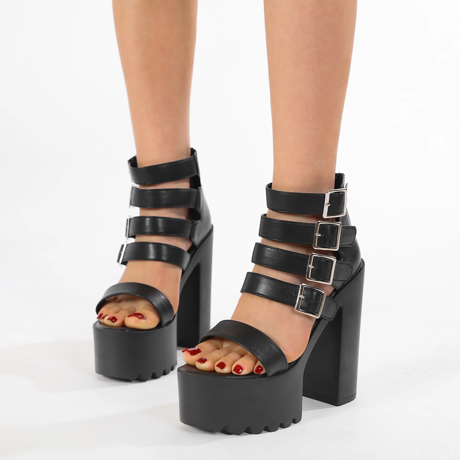 

Gdgydh Ultra High Heels Women's Sandals Stage Thick Bottom Show Catwalk Summer Shoes with Zipper Platform Sandals Buckle Strap