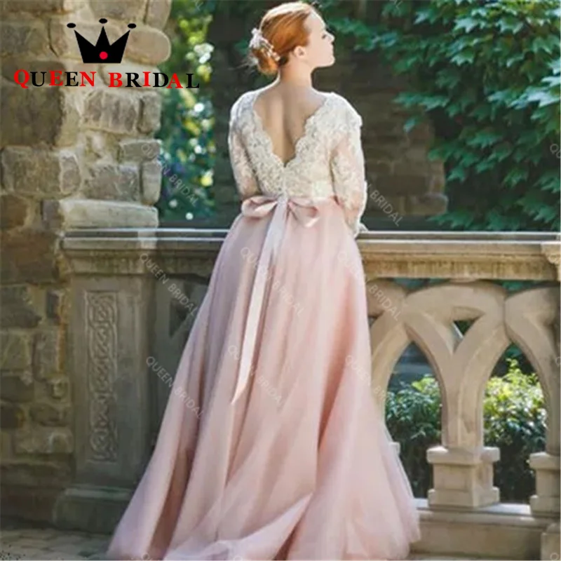 Abiti da sposa eleganti a maniche lunghe con scollo a V applicazioni in pizzo senza schienale lunghezza pavimento abito da sposa abiti da sposa personalizzati S71X