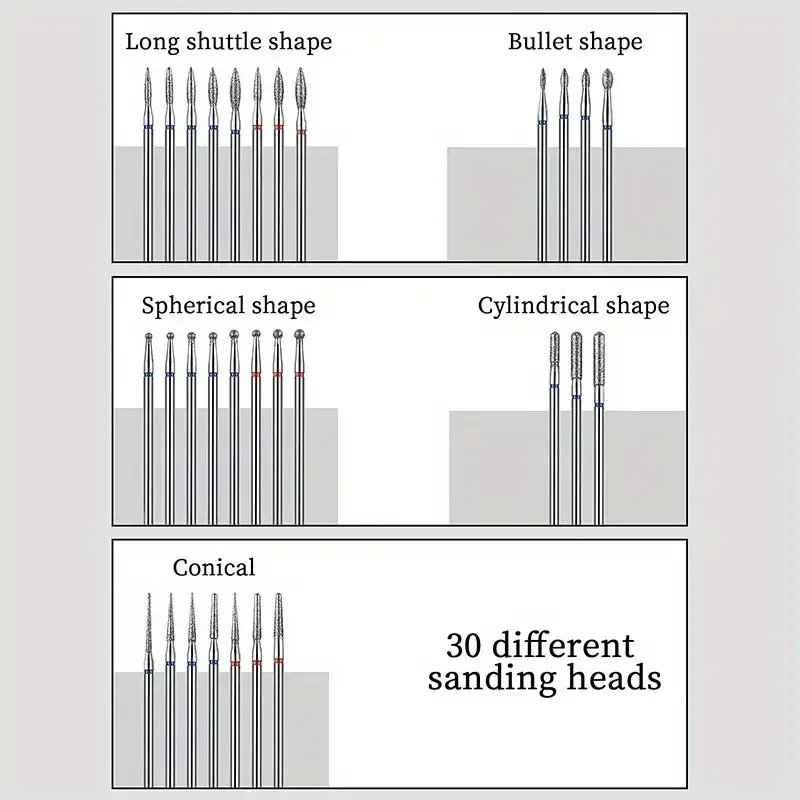 30 Pcs/Box Manicure Grinding Head Set Diamond Drill Bit Rotary Electric Milling Cutters For Pedicure Files Cuticle Accessories