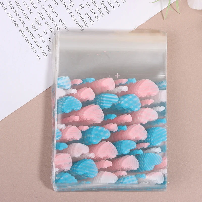 100Pcs Heart Shaped Transparent Candy Bag Biscuit Snacks Plastic Bag Baking Decoration Packaging Self-adhesive Bag