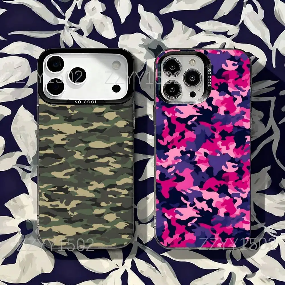 

Fashion Camouflage Miltry Print Phone Case For iPhone 17,16,15,14,13,12,X,8,Pro,Max,Plus,SE4,Air,Mini Black Matte Durable Hard