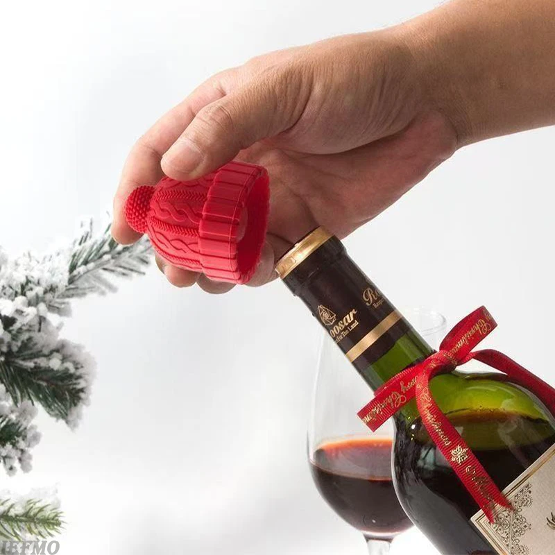 Wine Stopper Christmas Hat Silicone Wine Bottle Sealing Cap Stopper Red Wine Cork Champagne Festive Decor Kitchen Accessories