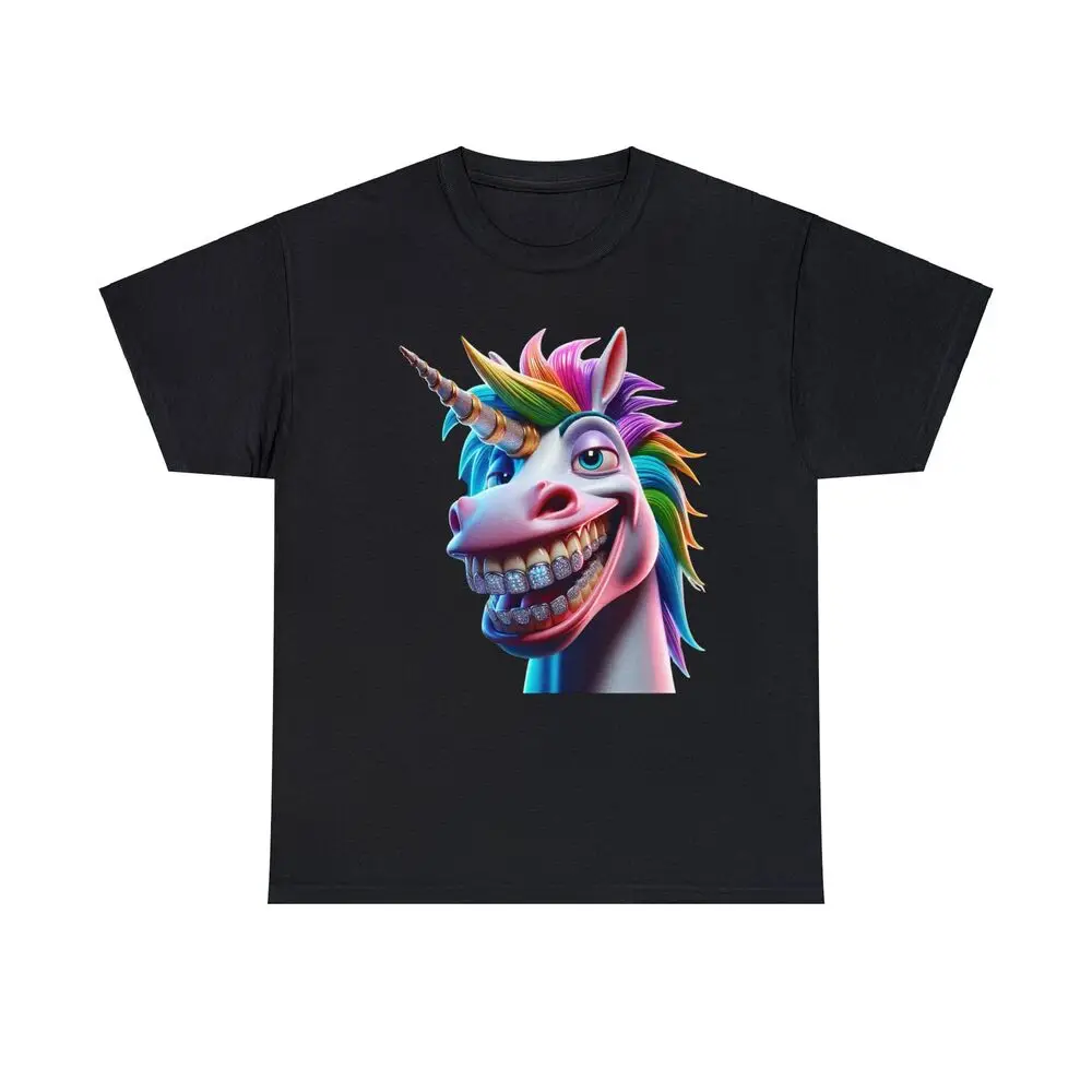 Funny Humor Graphic Tee Gangster Unicorn Grillz Streetwear Anime Graphic T-shirts Vintage High Quality 100%Cotton