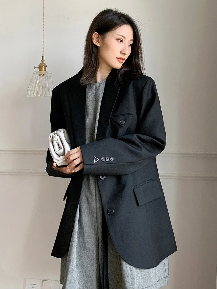 Black blazer 2024 autumn new casual loose long sleeve oversize blazers for women jackets femme outfit
