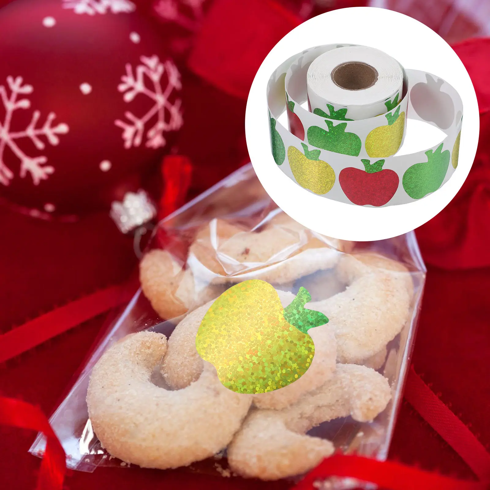 

3 Rolls Sealing Stickers Roll Festive Laser Finish Cute Cartoon Fruit Label Decals for Present Wrapping Box Seals Back to