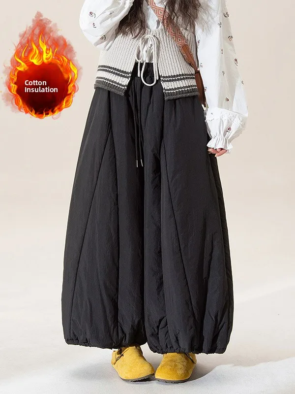 

Зимние широкие брюки-фонарики с высокой талией, хлопковые брюки для женщин больших размеров, повседневные теплые удобные хлопковые брюки