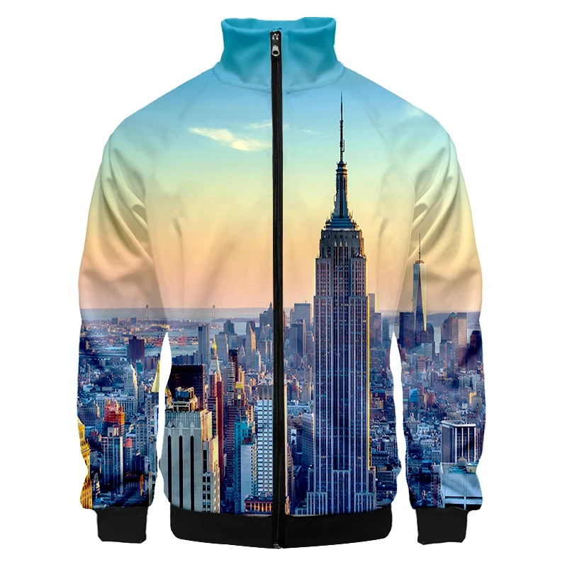 Hawaiian 3d Printed Jacket Men\'s Street Cool Scenery Long Sleeves Coat Personality Tops Oversized Zipper Jackets Male Clothes