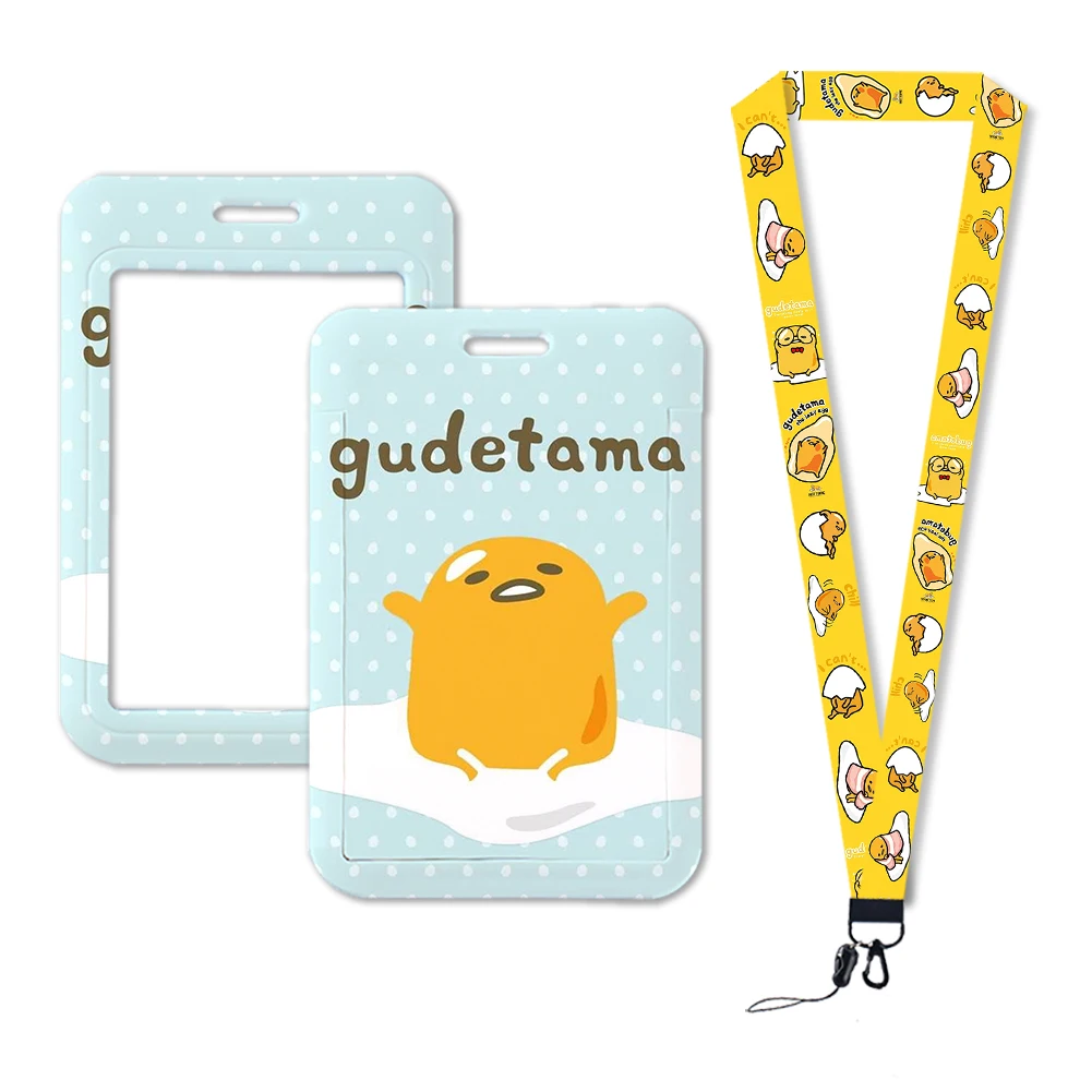 W Gudetama tempat kartu kredit Lanyard tempat lencana ID anak-anak casing kartu identifikasi wanita tali leher grosir khusus