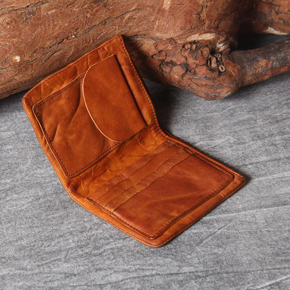 S.WORKER Vollnarbiges Rindsleder-Portemonnaie Vintage Slim Bifold Geldbörse für Herren Business – Detail 5