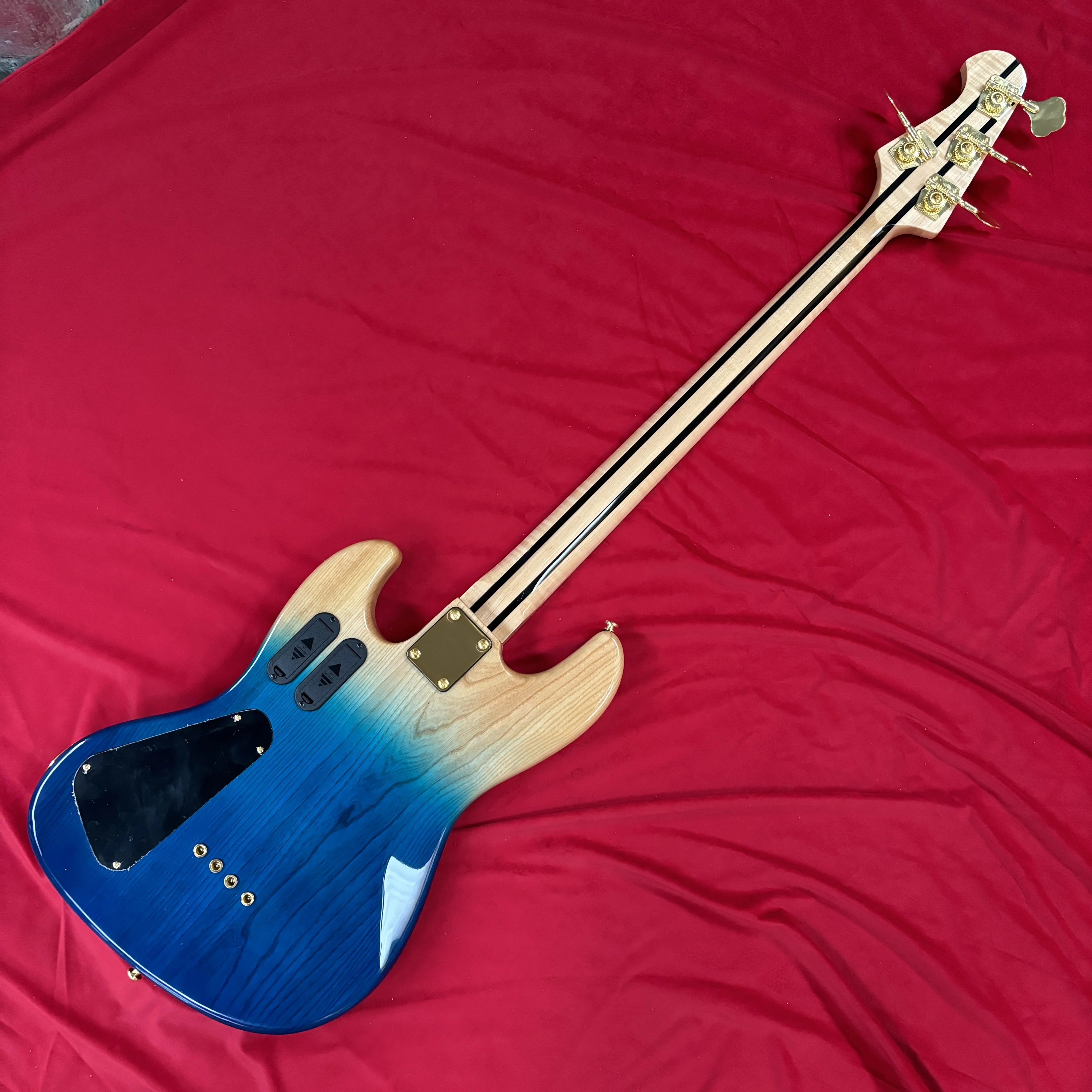 Blue gradient 4 strings electric bass, gold accessories, Christmas electric guitar, holiday gift guitar, good sound quality