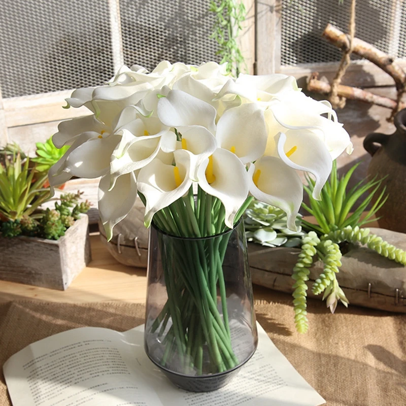 5/10Pcs Real Touch Calla Lily fiori artificiali Bouquet da sposa bianco addio al nubilato decorazione floreale per la casa fiore finto