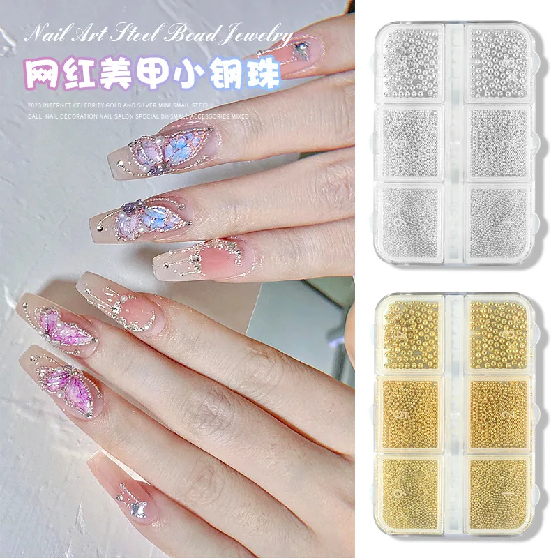 fashion nail art accessories gold and silver small steel balls mixed size caviar fause nail materials nail diamonds decorations