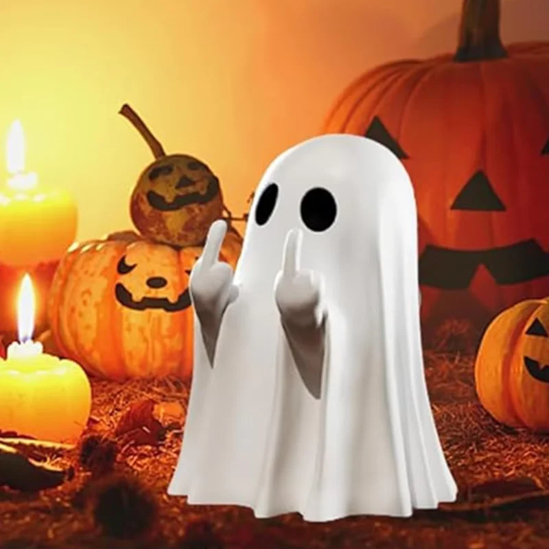 Statuette de fantôme mignon au doigt du milieu, petits fantômes effrayants, figurines de fantômes pour Halloween, décorations d'intérieur, ornement de table basse, étagère.