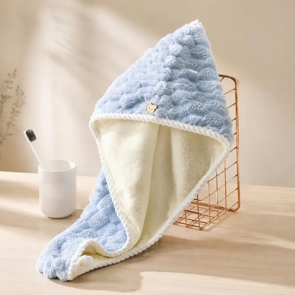 Coral Fleece Hair Turban Microfiber Hair Towel Wrap for Women Quick Dry Absorbent Hair Turban with Button Anti-frizz for Curly