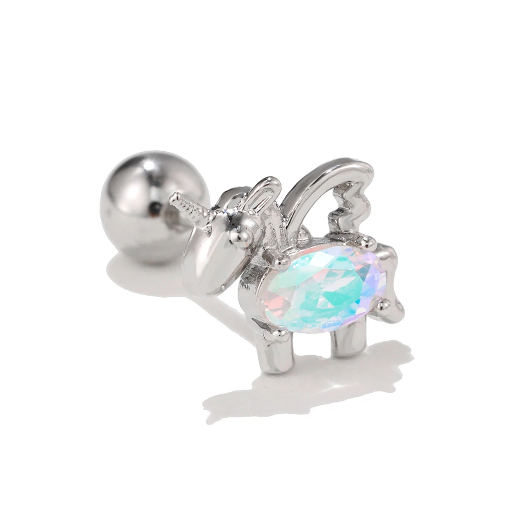 1PC Silver Color Stainless Steel Ear Stud Earrings for Women Girl Star Flower Crystal Helix Cartilage Earring Piercing Jewelry