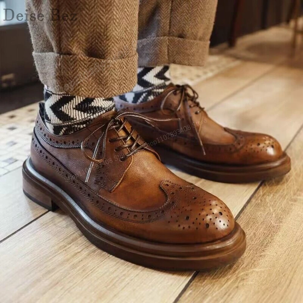 British Style Men Dress Shoes Round Toe Retro Classic Lace up Design High Quality Business Men Shoes 2023 New Zapatillas Mujers