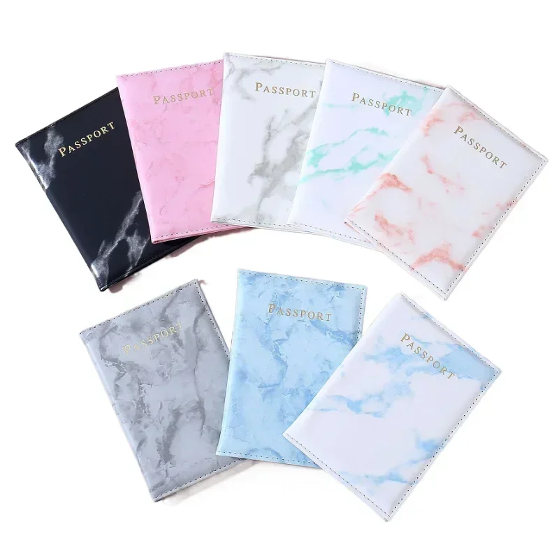 Marbling Passport Holder for World Trip Travel English PU Leather Passport Cover Case Sleeve with ID Credit Card Slot Protector
