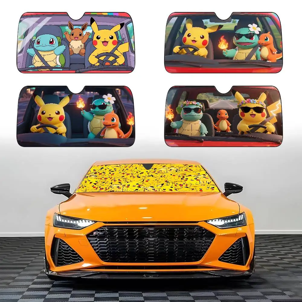 Anime Cute P-Pokemons Kawaii Car SunShade Car Sunshade Covers Cover Universal Windscreen Folding Visor