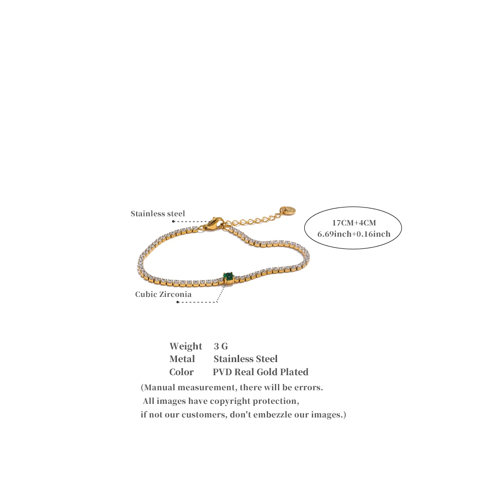 Yhpup Delicate Shiny Cubic Zirconia Chain Bracelet Bangle High Quality Stainless Steel Glitter Fashion Jewelry for Women Gift
