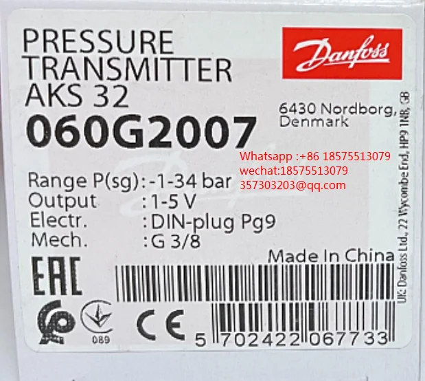 สำหรับ Danfoss AKS32 060G2004 060G2079 060G2037 060G2007 060G2031 060G2036 060G2038 060G200 5เซนเซอร์วัดความดัน1ชิ้น