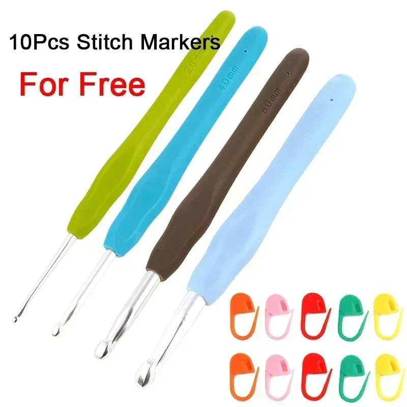 1Pcs 2.0-10.0mm Silicone Handle Crochet Hooks Needles Knit Yarn Sewing Tools Crochet Knitting Needles Weave Craft Knitting