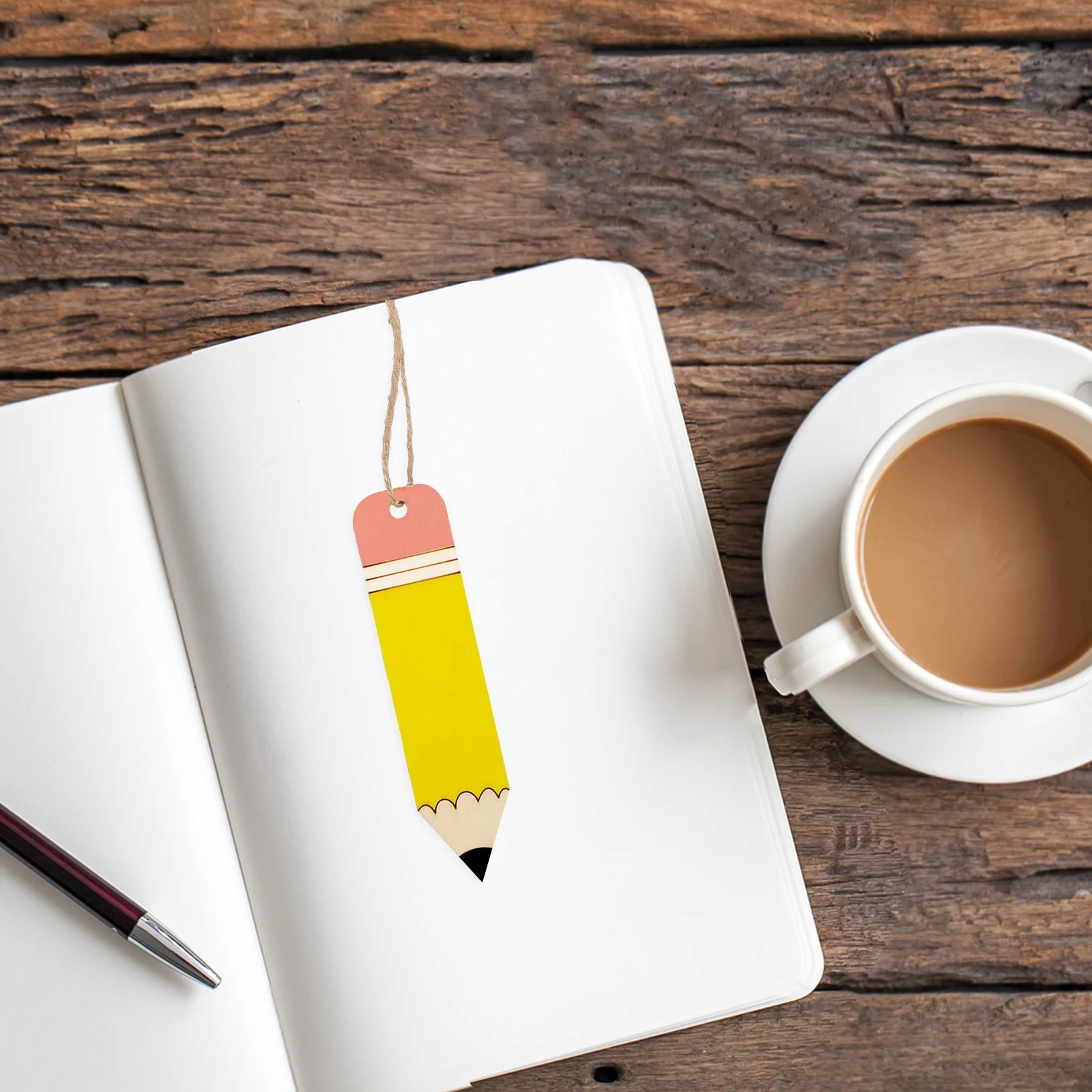 

2Sets Wooden Pencil Bookmarks Blank Unpainted DIY Craft Supplies Reading Page Markers Decorations Unfinished Wood Cutouts