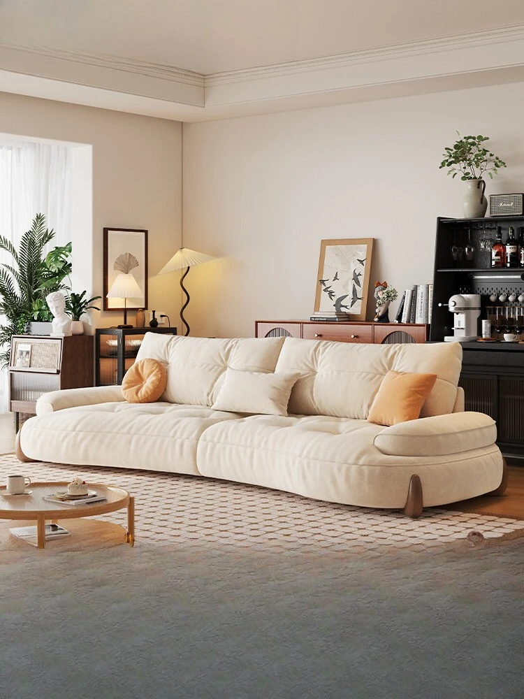 

Modern simple special-shaped cat scratching cloth solid wood cream wind curved puff marshmallow straight row fabric sofa