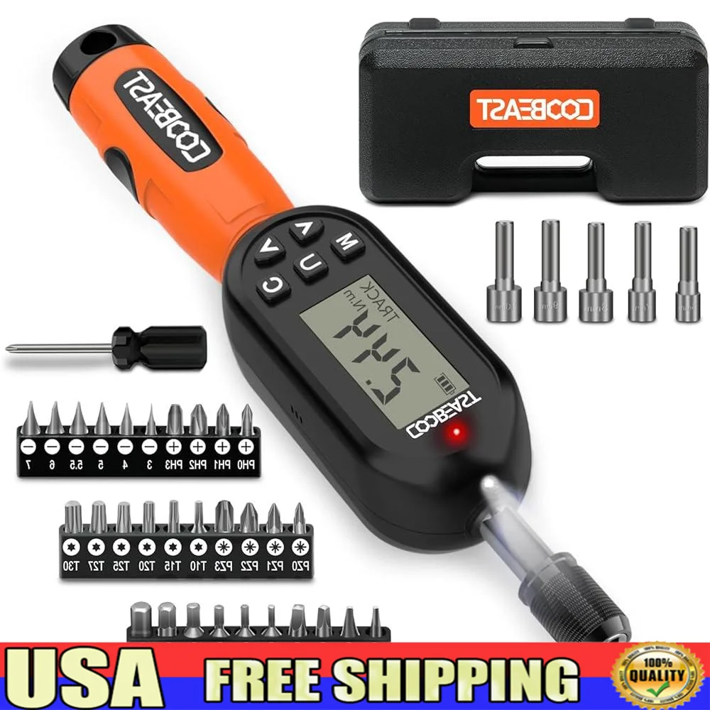 38pcs Digital Torque Screwdriver Set 1/4 Inch Drive Adjustable Electronic Torque Wrench with LED Indicator Calibration