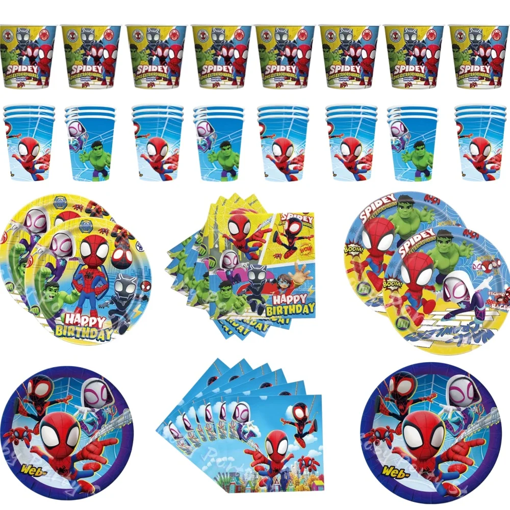 Spidey And His Amazing Friends Birthday Decorations Tableware Kit Plates Cups Backdrop Balloons borthday Party Supplies gifts