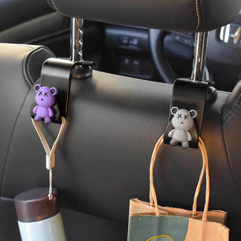 Cartoon Car Seat Back Hooks Cute Bears Decoration Auto Multifunction Interior Storage Hook Handbag Hanging Holder Hook