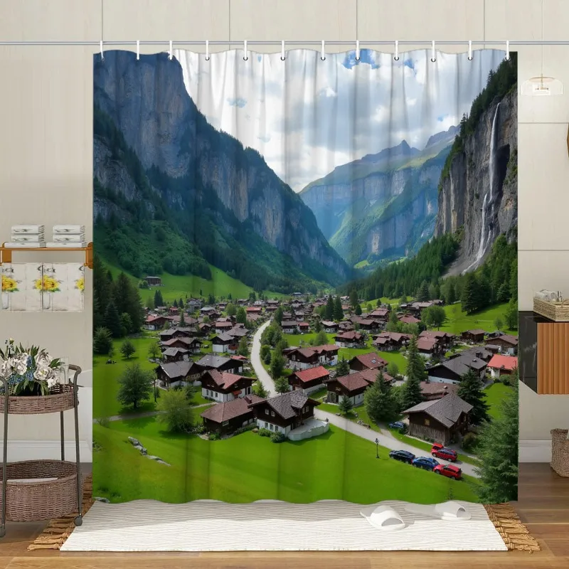 

Занавеска для душа с пейзажем Alpine Village, моющаяся грязеотталкивающая насадка для душа, водонепроницаемая полиэстеровая занавеска для ванны для домашнего декора
