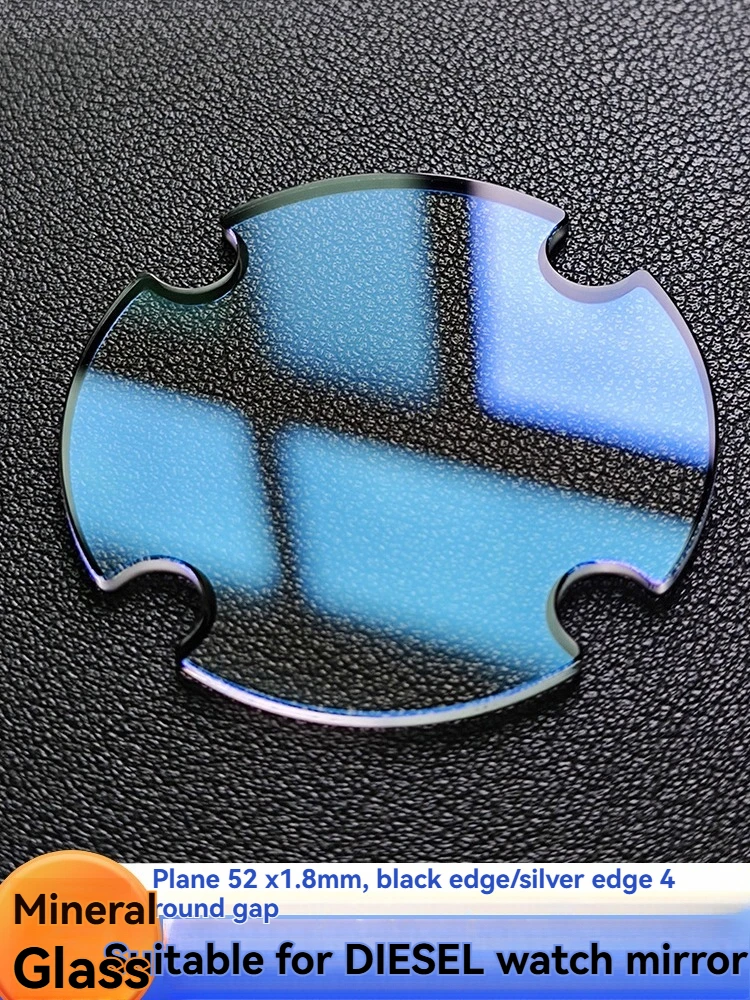 Для Diesel 52x1,8 мм с круглой вырезом, черный, серебристый край, синий свет, зеркало для часов, маска для лица, минеральное стекло, плоское зеркало