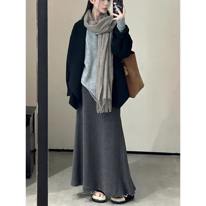 

Юбки женские повседневные, вязаные, теплые, осенне-зимние, мягкие, уютные, эластичные, текстурированные, на подкладке, комфортные, практичные, базовые, однотонные