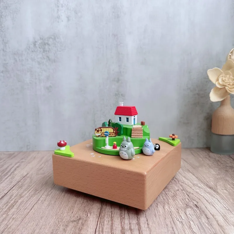 Totoro Family Wooden Music Box Large Base Micro Landscape Wooden Music Box Crafts Ornaments Creative Gifts Fairy Tale Gifts - Image 2