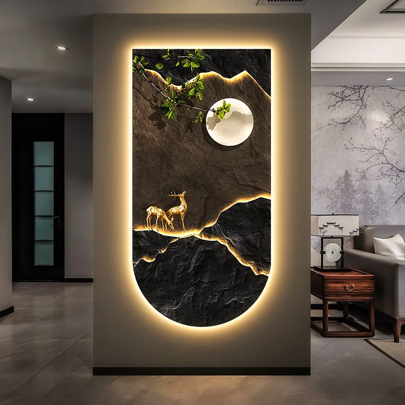 Modern Luxury Led Light Luxury Entrance Decoration Painting Hanging Mural Simple Wall Lamps Luminous Corridor Mural Lights