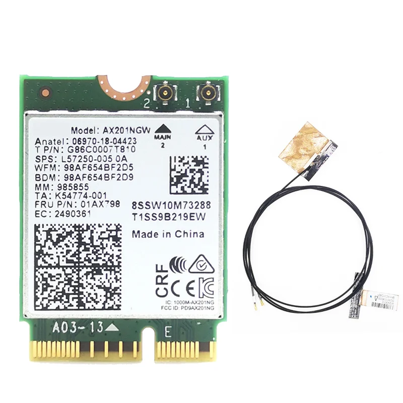 AX201 AX201NGW WiFi Card with 2XAntenna M.2 CNVio2 2.4 Ghz/5Ghz WiFi 6 3000Mbps Bluetooth 5.1 WiFi Adapter for