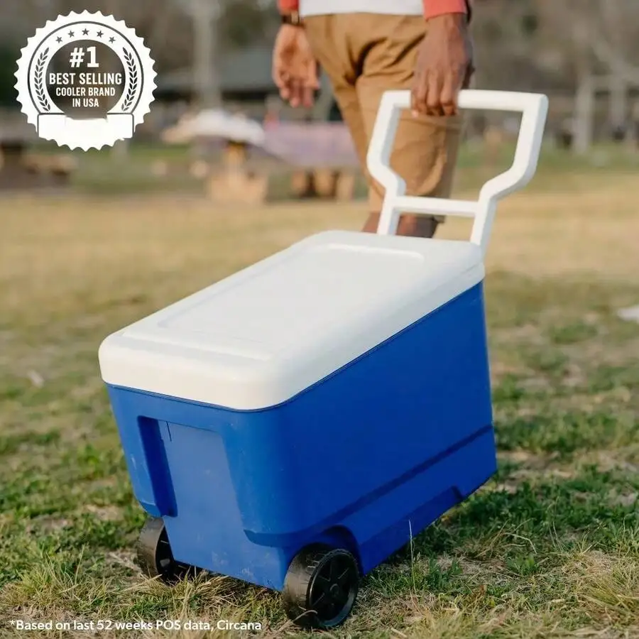 38 QT Hard Sided Cooler With Sturdy Rolling Wheels, Durable Leak-Proof Insulated Beverage Storage Ice Chest view 4