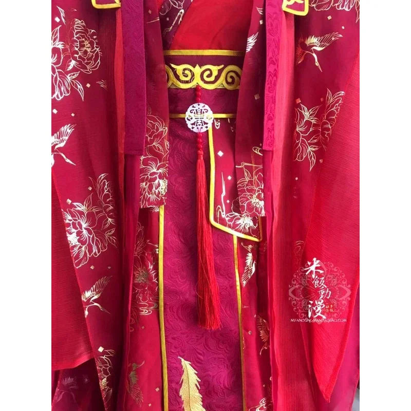Kostum Cosplay Anime Mo Dao Zu Shi Lan Wangji Kostum Hua Cheng Kostum Gaun Pengantin Merah Hanfu Dewasa Pria Tradisional Tiongkok