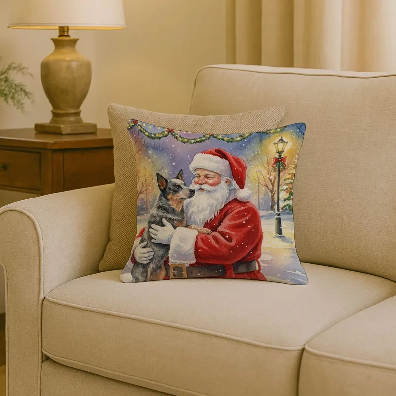 

Cute 18Hx18W Australian Cattle Dog with Santa Claus Throw Pillow Indoor Outdoor Decorative Cushion for Couch Bed Patio