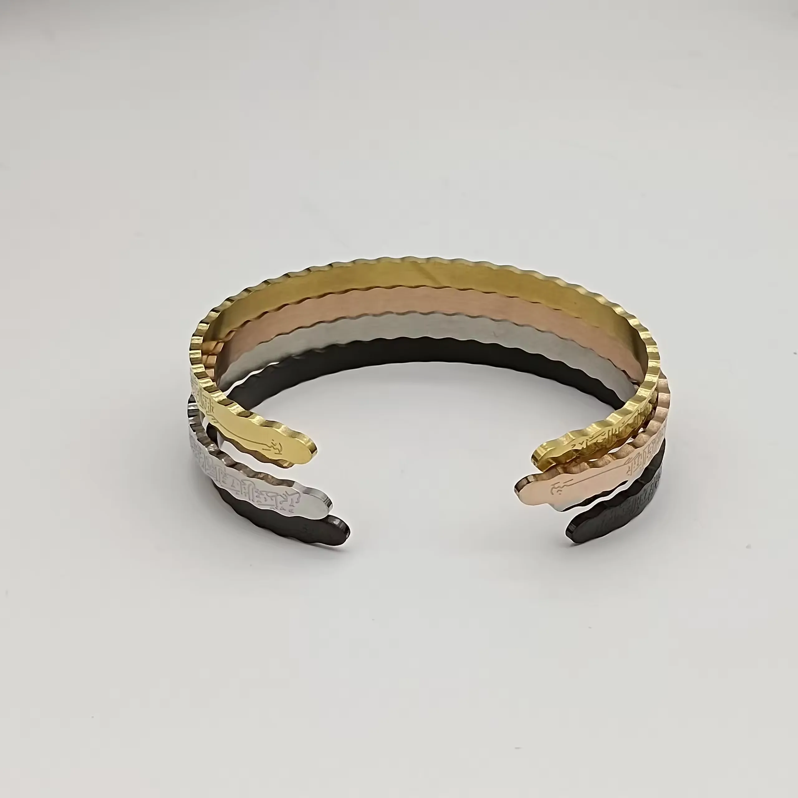 Wholesale 5MM Ayatour Kursi sleeve Bracelet Arabic Carved Stainless Steel Bangle Bracelets