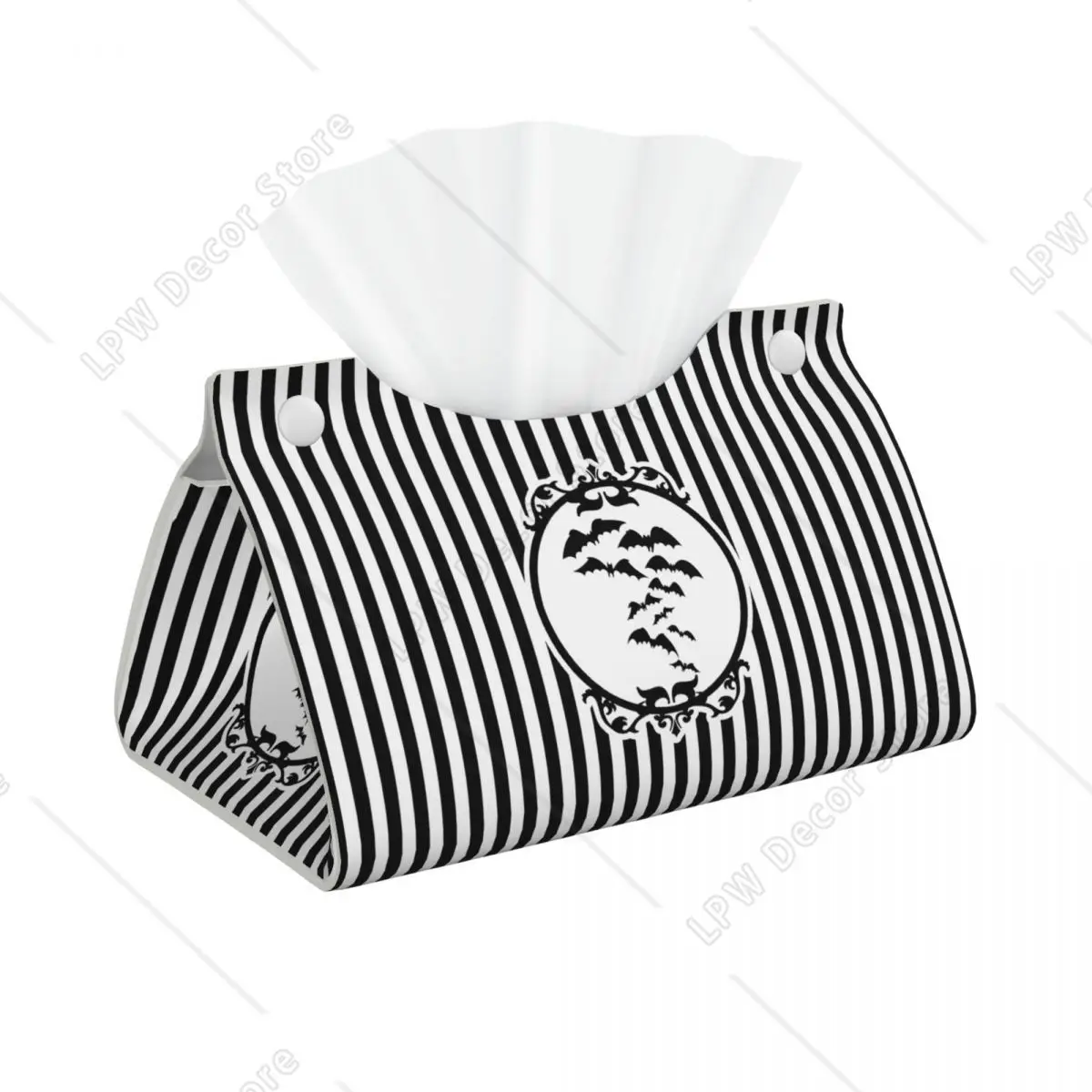 Halloween Bats Stripes Tissue Box Cover for Bathroom Car Goth Occult Witch PU Leather Rectangular Facial Tissue Box Holder