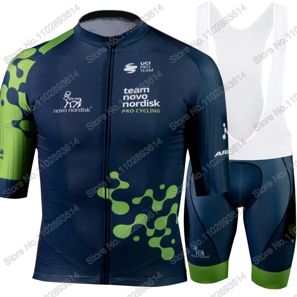 Novo Nordisk 2024 Team Cycling Jersey Set Mens USA Short Sleeve Green Clothing Road Bike Shirts Suit Bicycle Bib Shorts MTB Wear